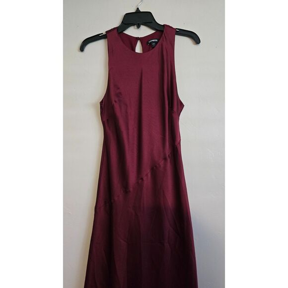 Express Burgundy Satin Midi Dress Size Small - Picture 4 of 7